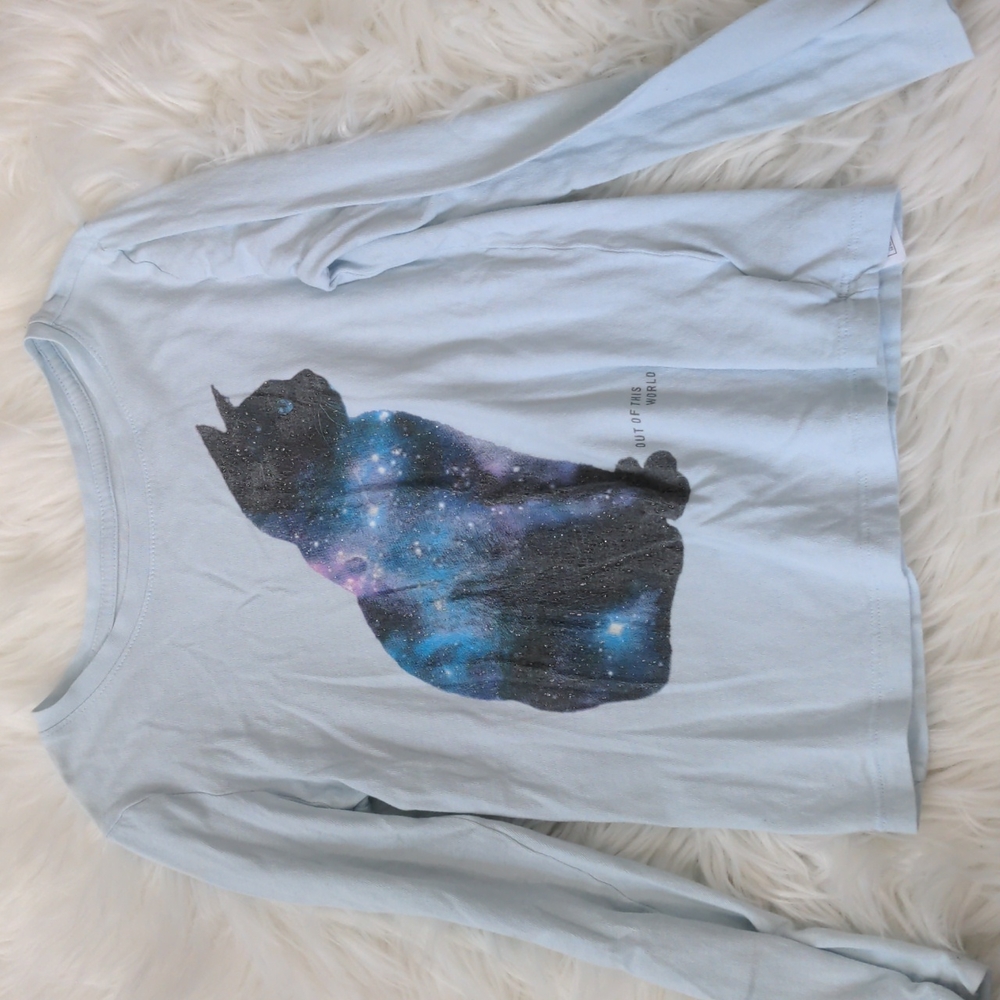 Gap Blue Galaxy Cat Long Sleeve Tee - 6-7